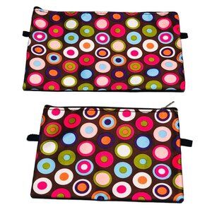 set of 2 makeup cases multi color zip up geometric 8x5" 6.5x4.5" READ